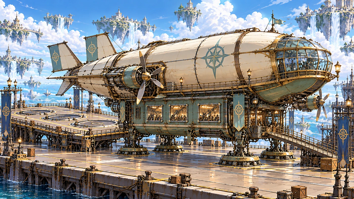 The cream and mint workshop carrier, with its aft mecha deck